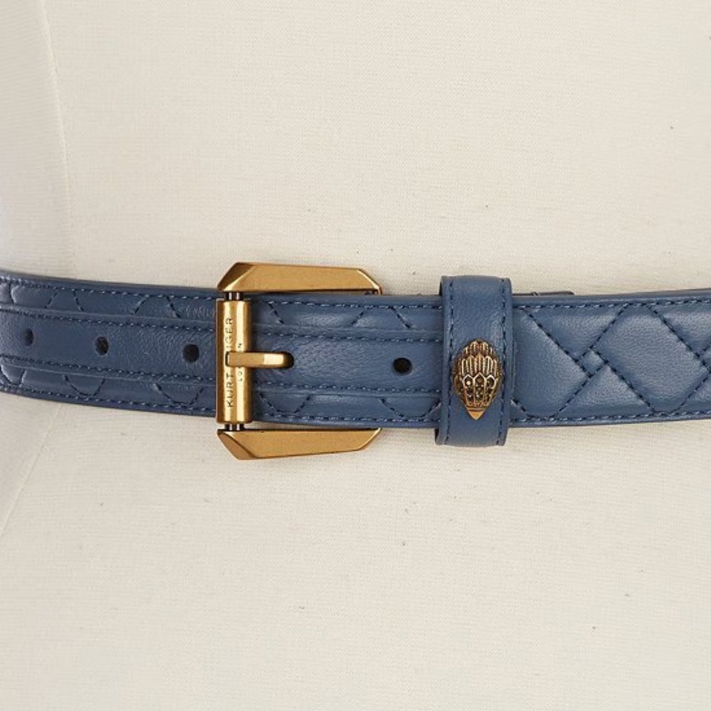 KURT GEIGER LONDON WOMENS QUILTED LEATHER BELT VINTAGE INDIGO BLUE SIZE M/L NWT - Picture 15 of 16